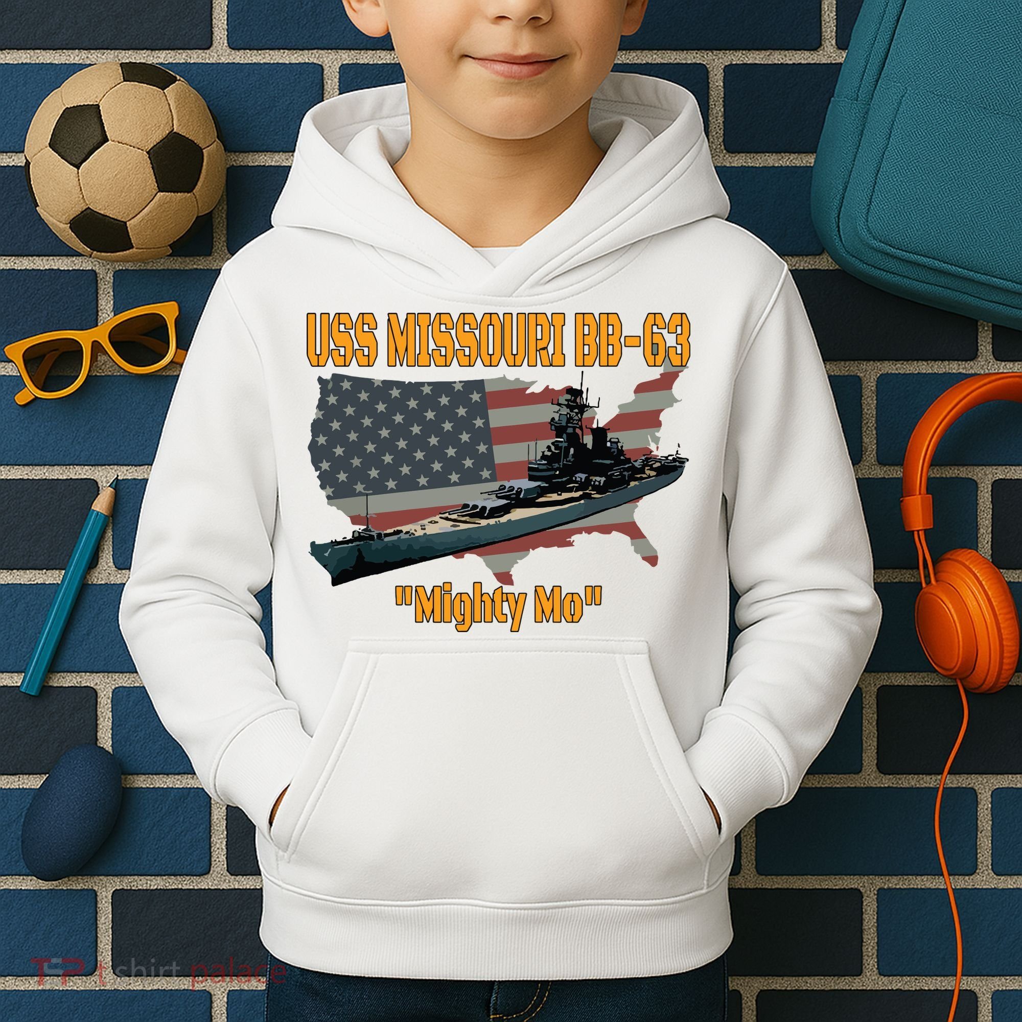 Ww2 Ship Korean War Uss Missouri Battleship Bb63 Veterans Kids Hoodie