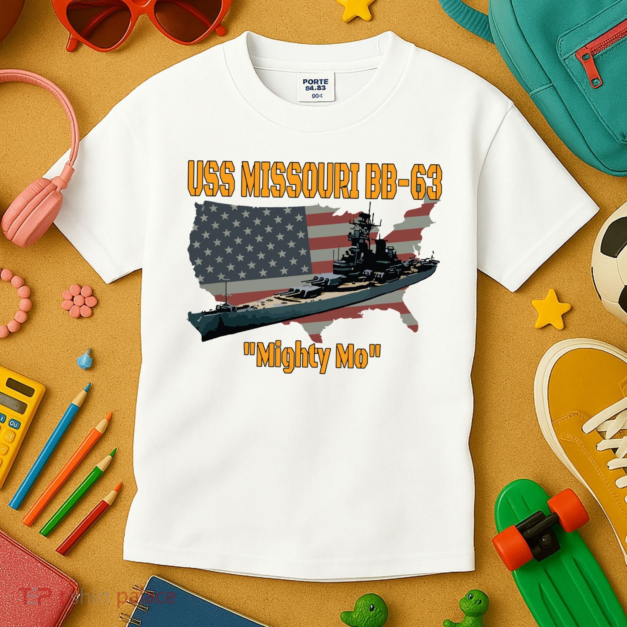 Ww2 Ship Korean War Uss Missouri Battleship Bb63 Veterans Kids T-Shirt