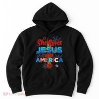 Wo She Loves Jesus and America too American Flag Hoodie thumb 0