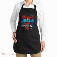 Wo She Loves Jesus and America too American Flag Apron thumb 2