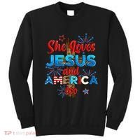 Wo She Loves Jesus and America too American Flag Sweatshirt thumb 0