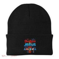 Wo She Loves Jesus and America too American Flag Beanie thumb 0