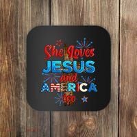 Wo She Loves Jesus and America too American Flag Coaster thumb 0