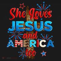 Wo She Loves Jesus and America too American Flag Women's Tank Top thumb 5