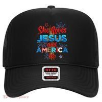 Wo She Loves Jesus and America too American Flag Hat thumb 0