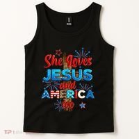 Wo She Loves Jesus and America too American Flag Tank Top thumb 2