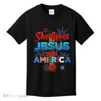 Wo She Loves Jesus and America too American Flag Kids T-Shirt thumb 0