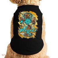Western Sunflowers Leopard Cross Blessed Jesus Christian Doggie Tank thumb 0