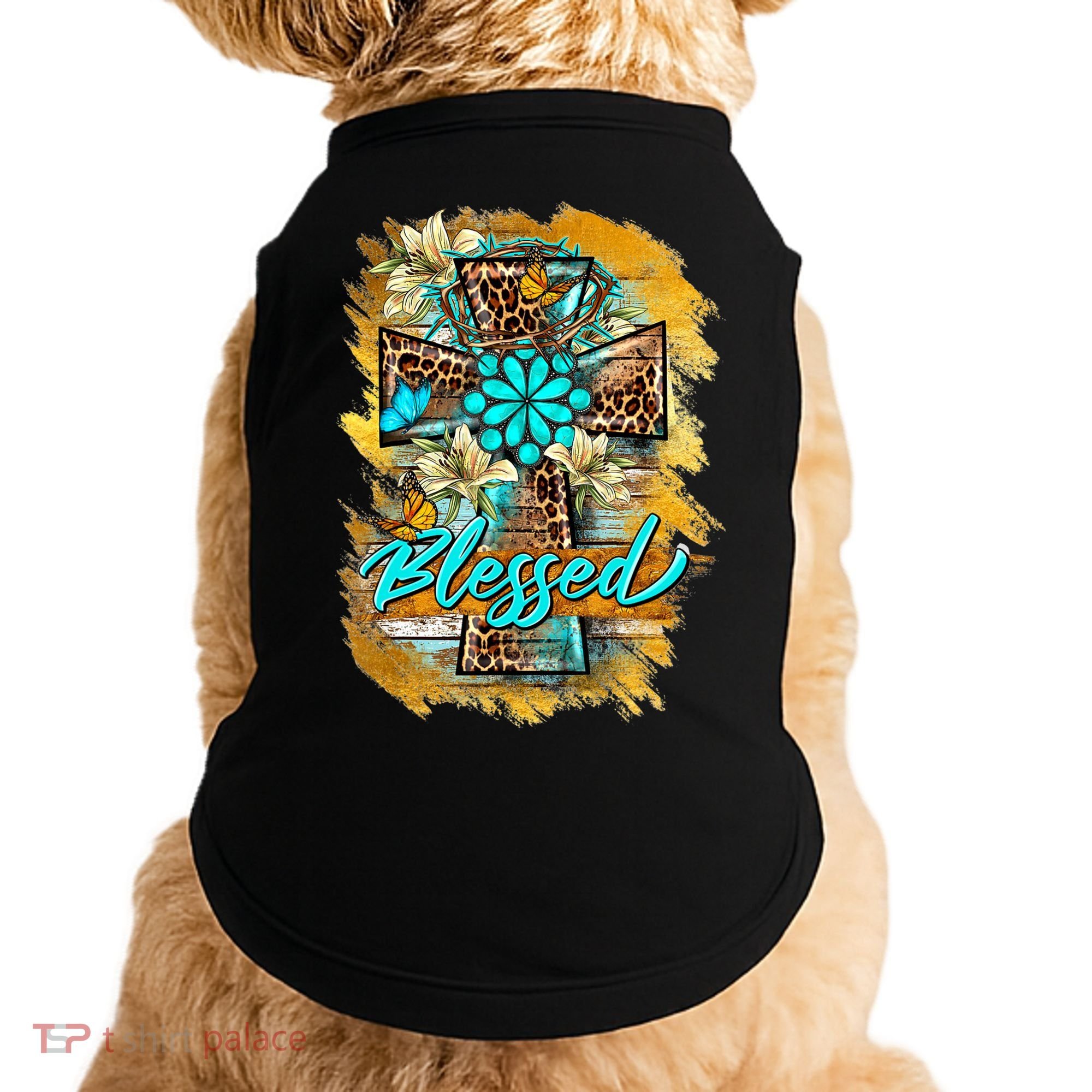 Western Sunflowers Leopard Cross Blessed Jesus Christian Doggie Tank