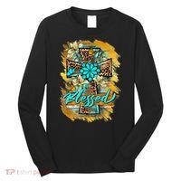 Western Sunflowers Leopard Cross Blessed Jesus Christian Long Sleeve Shirt thumb 0