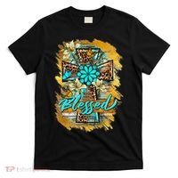 Western Sunflowers Leopard Cross Blessed Jesus Christian T-Shirt thumb 0