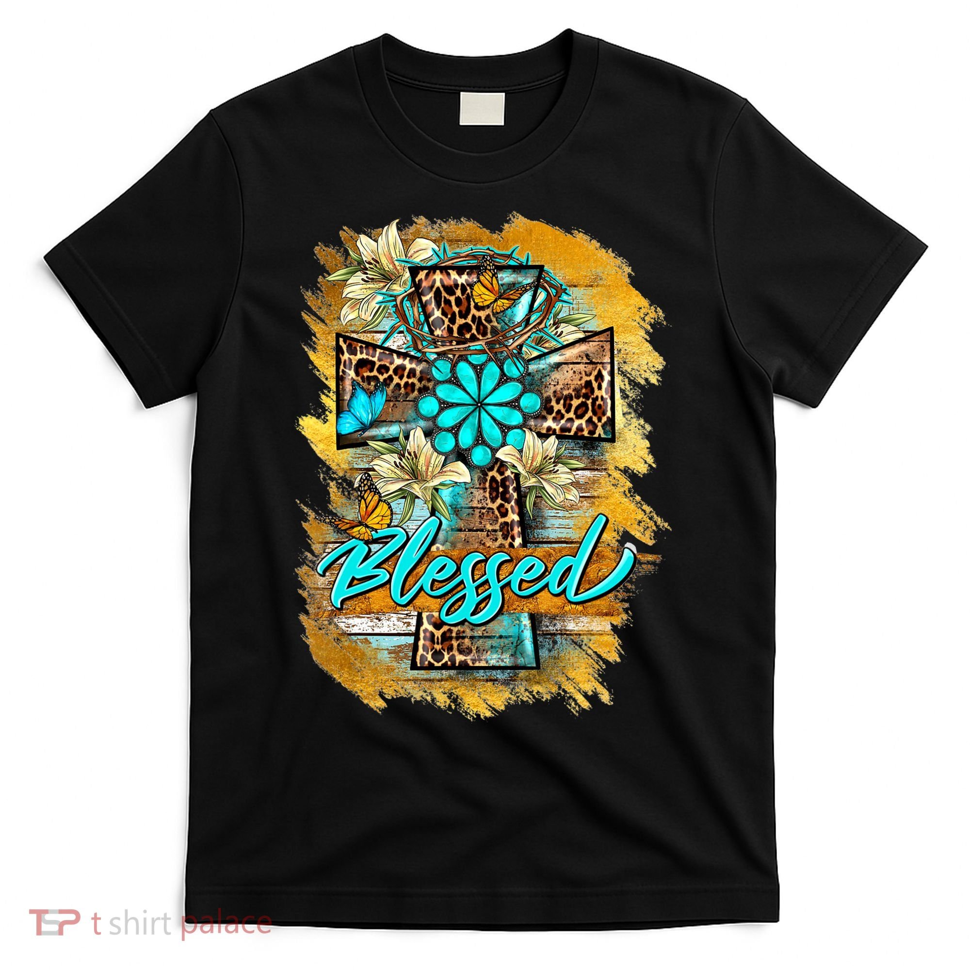 Western Sunflowers Leopard Cross Blessed Jesus Christian T-Shirt