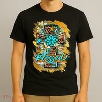 Western Sunflowers Leopard Cross Blessed Jesus Christian T-Shirt thumb 3