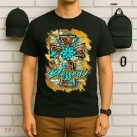 Western Sunflowers Leopard Cross Blessed Jesus Christian T-Shirt thumb 6