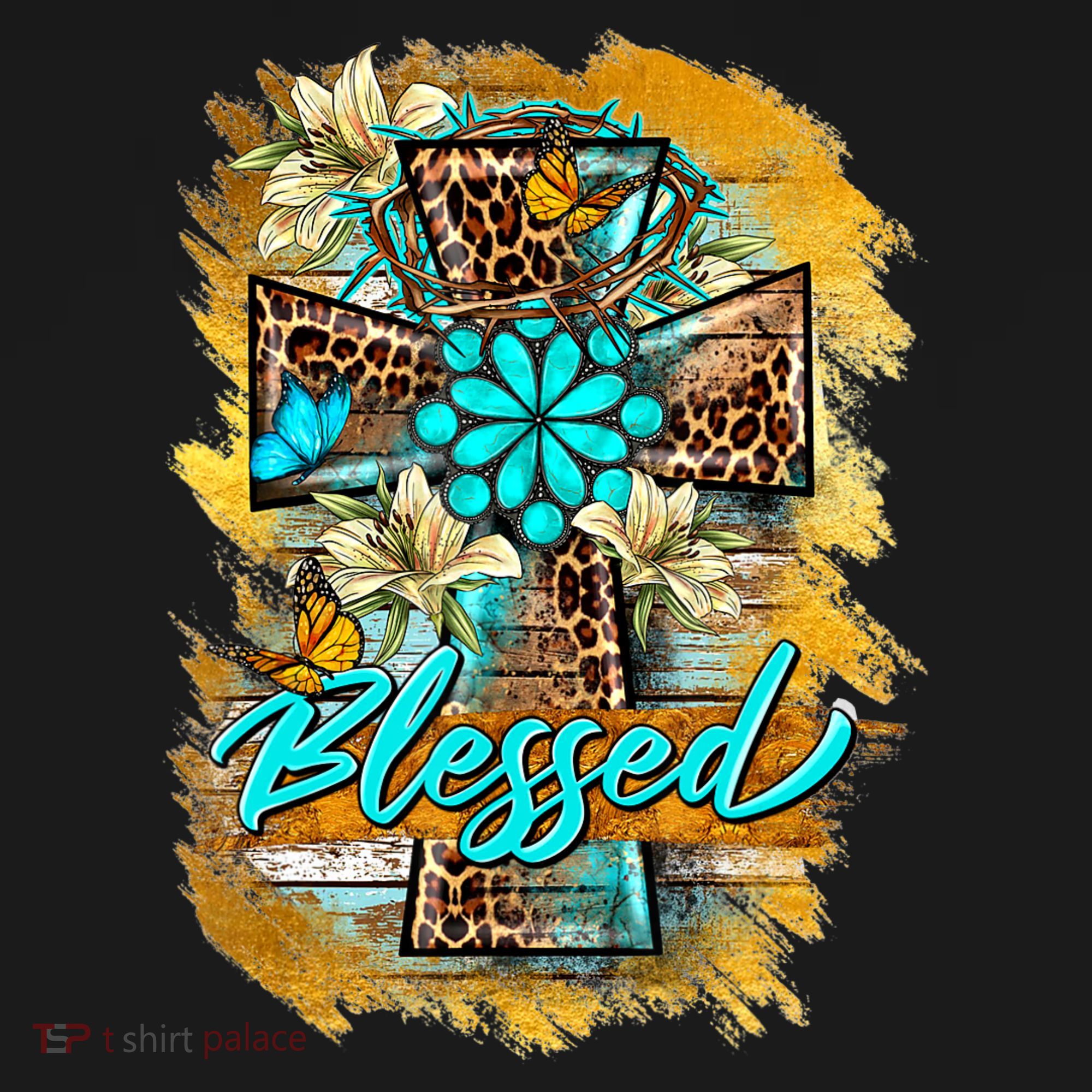Western Sunflowers Leopard Cross Blessed Jesus Christian T-Shirt