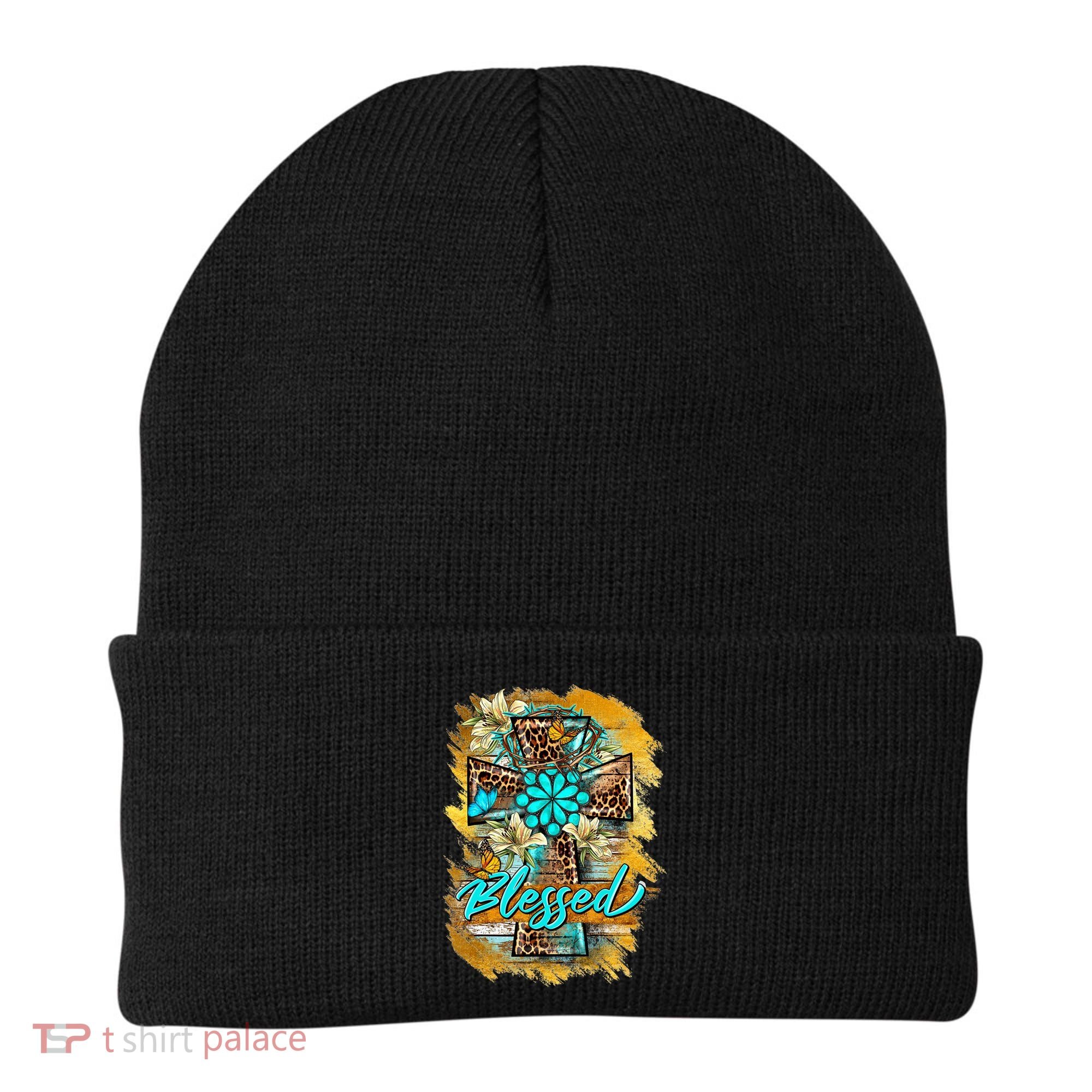 Western Sunflowers Leopard Cross Blessed Jesus Christian Beanie