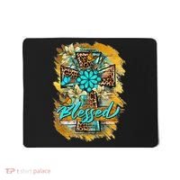 Western Sunflowers Leopard Cross Blessed Jesus Christian Mousepad thumb 0