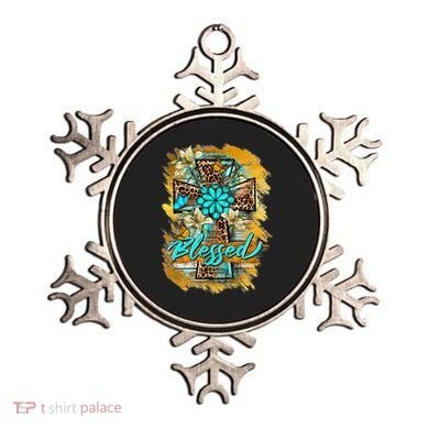 Western Sunflowers Leopard Cross Blessed Jesus Christian Ornament