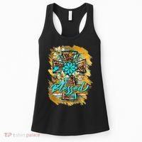 Western Sunflowers Leopard Cross Blessed Jesus Christian Women's Tank Top thumb 0