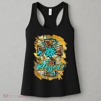 Western Sunflowers Leopard Cross Blessed Jesus Christian Women's Tank Top thumb 3
