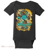 Western Sunflowers Leopard Cross Blessed Jesus Christian Baby Bodysuit thumb 0