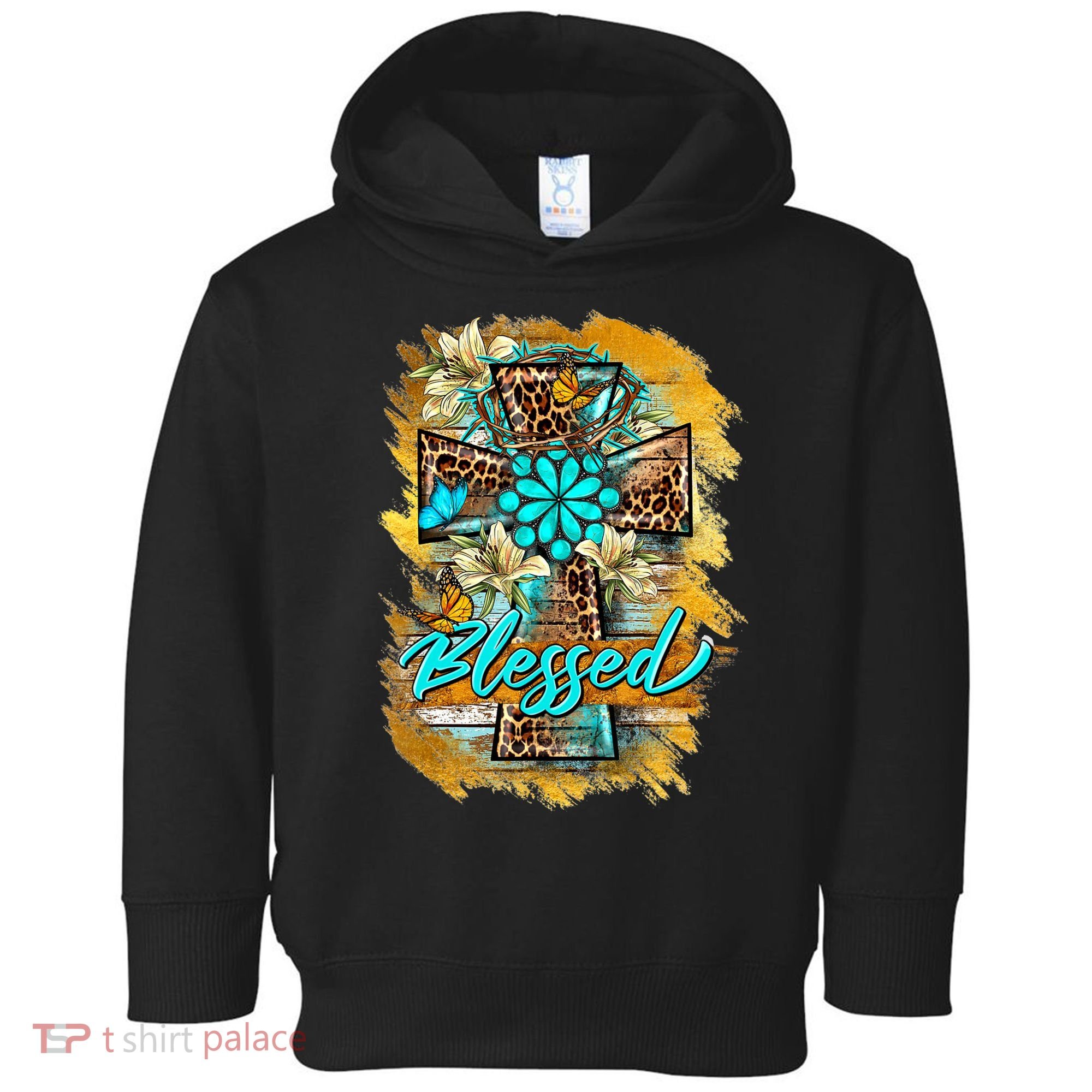 Western Sunflowers Leopard Cross Blessed Jesus Christian Toddler Hoodie
