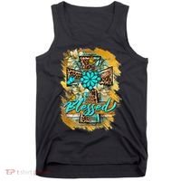 Western Sunflowers Leopard Cross Blessed Jesus Christian Tank Top thumb 0