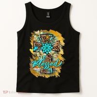 Western Sunflowers Leopard Cross Blessed Jesus Christian Tank Top thumb 2