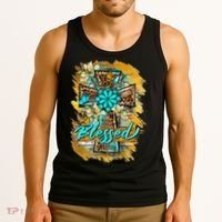 Western Sunflowers Leopard Cross Blessed Jesus Christian Tank Top thumb 3