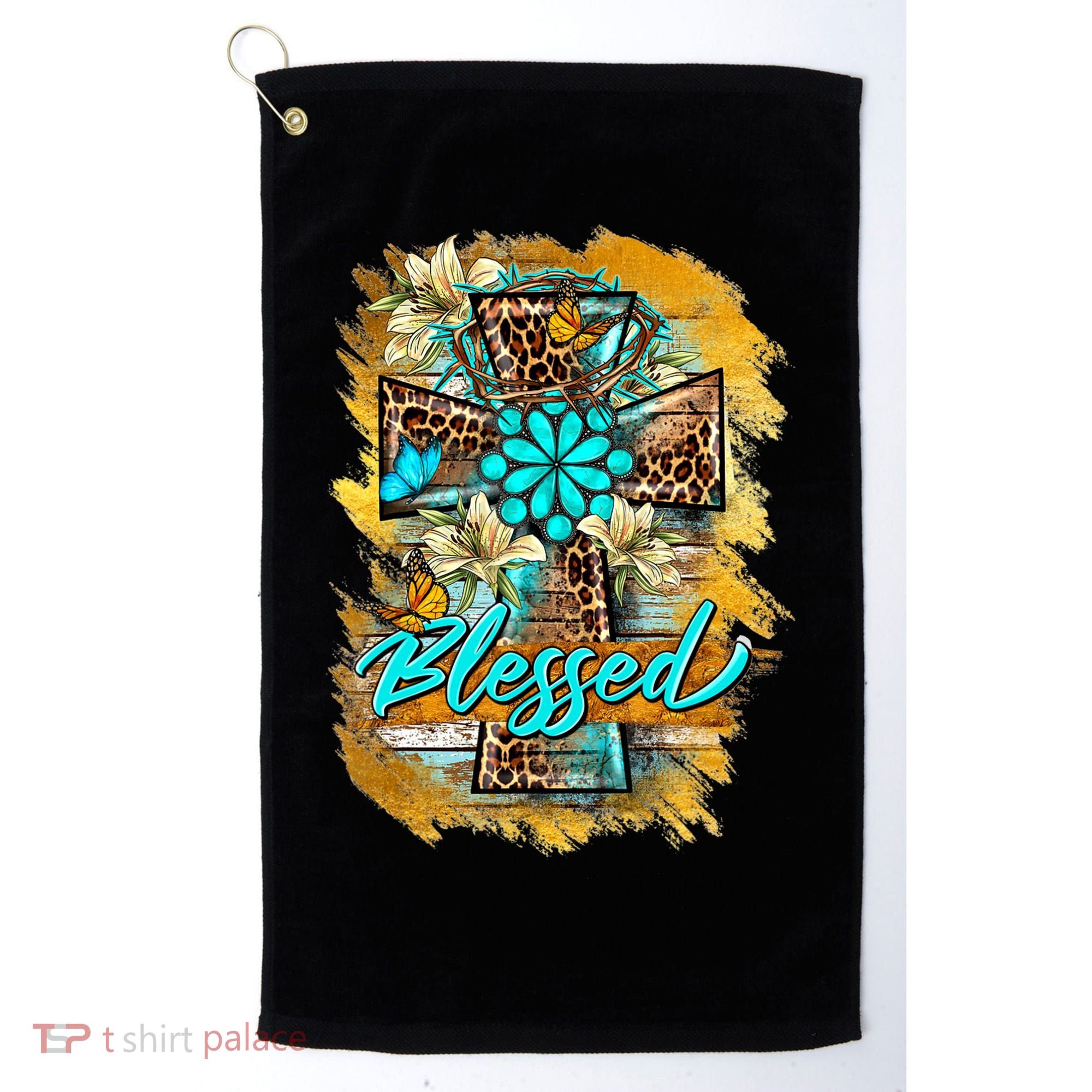 Western Sunflowers Leopard Cross Blessed Jesus Christian Golf Towel