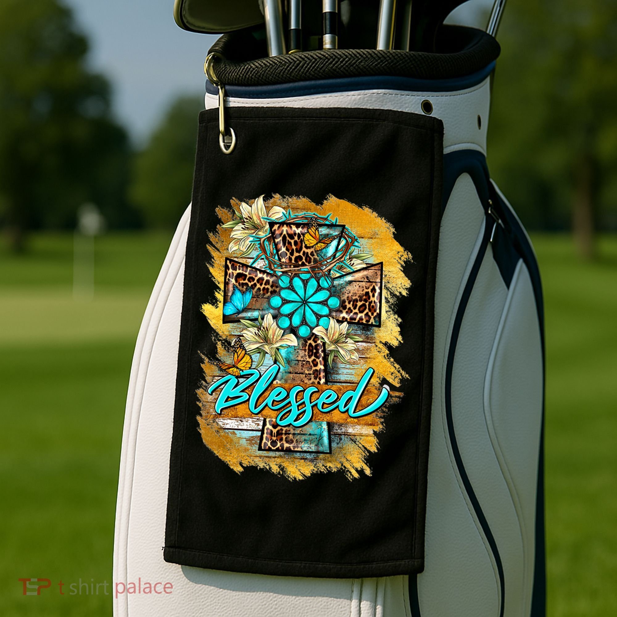 Western Sunflowers Leopard Cross Blessed Jesus Christian Golf Towel