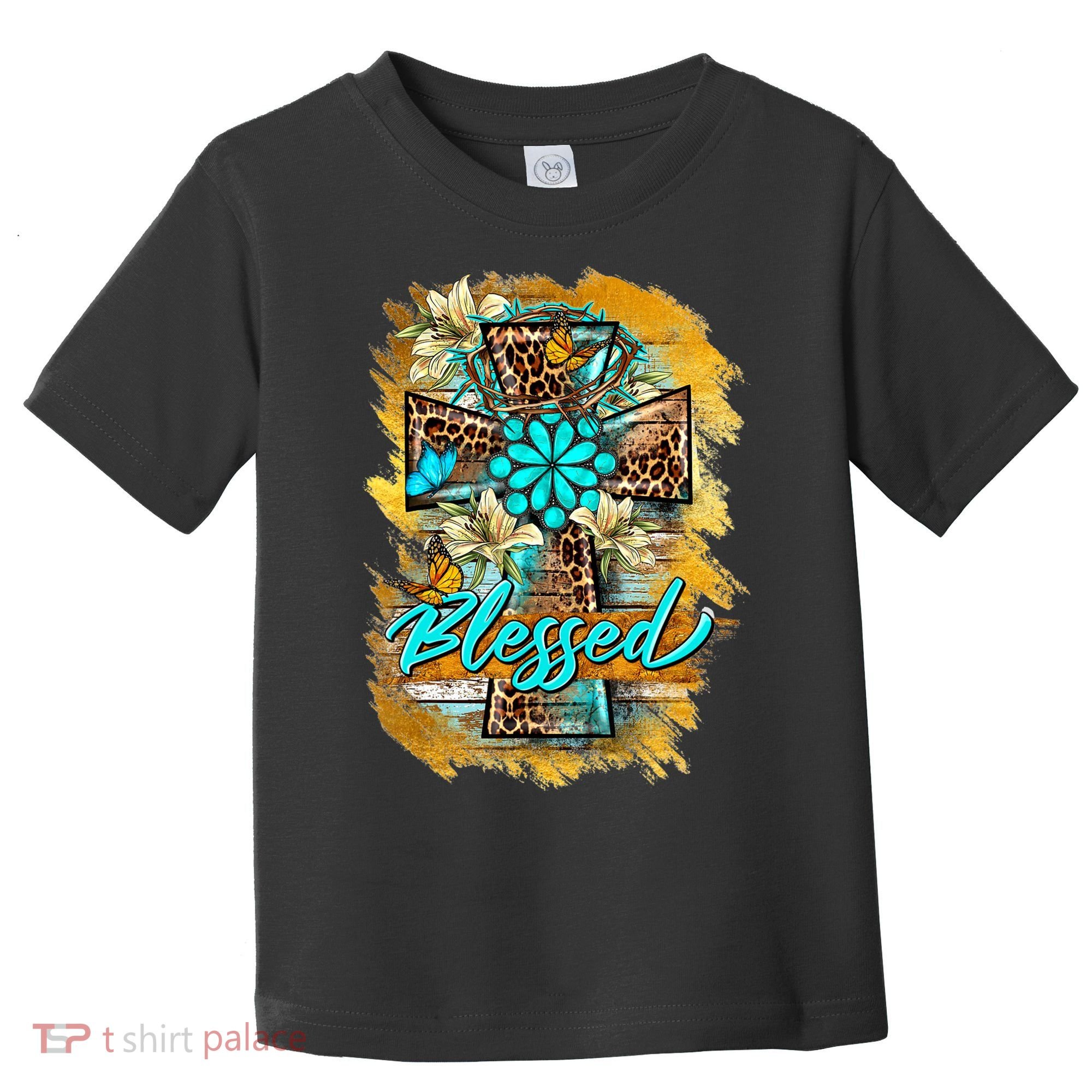 Western Sunflowers Leopard Cross Blessed Jesus Christian Toddler T-Shirt