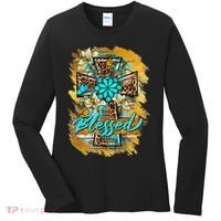 Western Sunflowers Leopard Cross Blessed Jesus Christian Women's Long Sleeve Shirt thumb 0