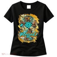 Western Sunflowers Leopard Cross Blessed Jesus Christian Women's T-Shirt thumb 0