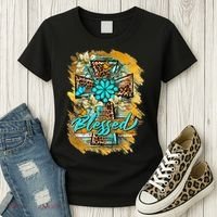 Western Sunflowers Leopard Cross Blessed Jesus Christian Women's T-Shirt thumb 3
