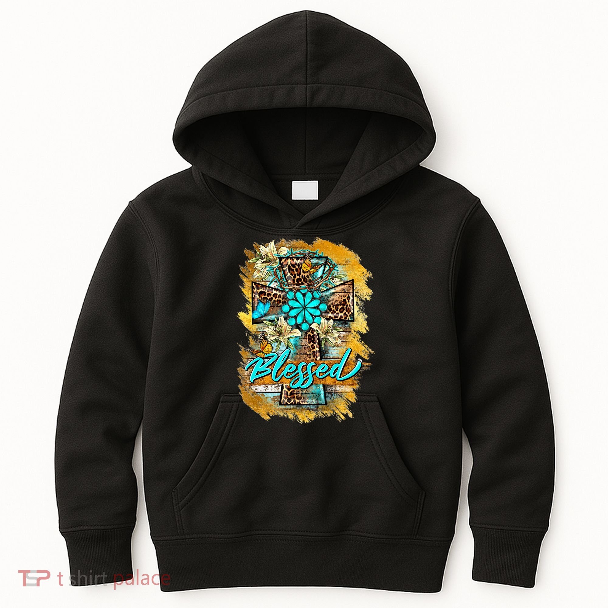 Western Sunflowers Leopard Cross Blessed Jesus Christian Kids Hoodie