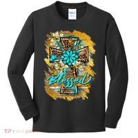 Western Sunflowers Leopard Cross Blessed Jesus Christian Kids Long Sleeve Shirt thumb 0