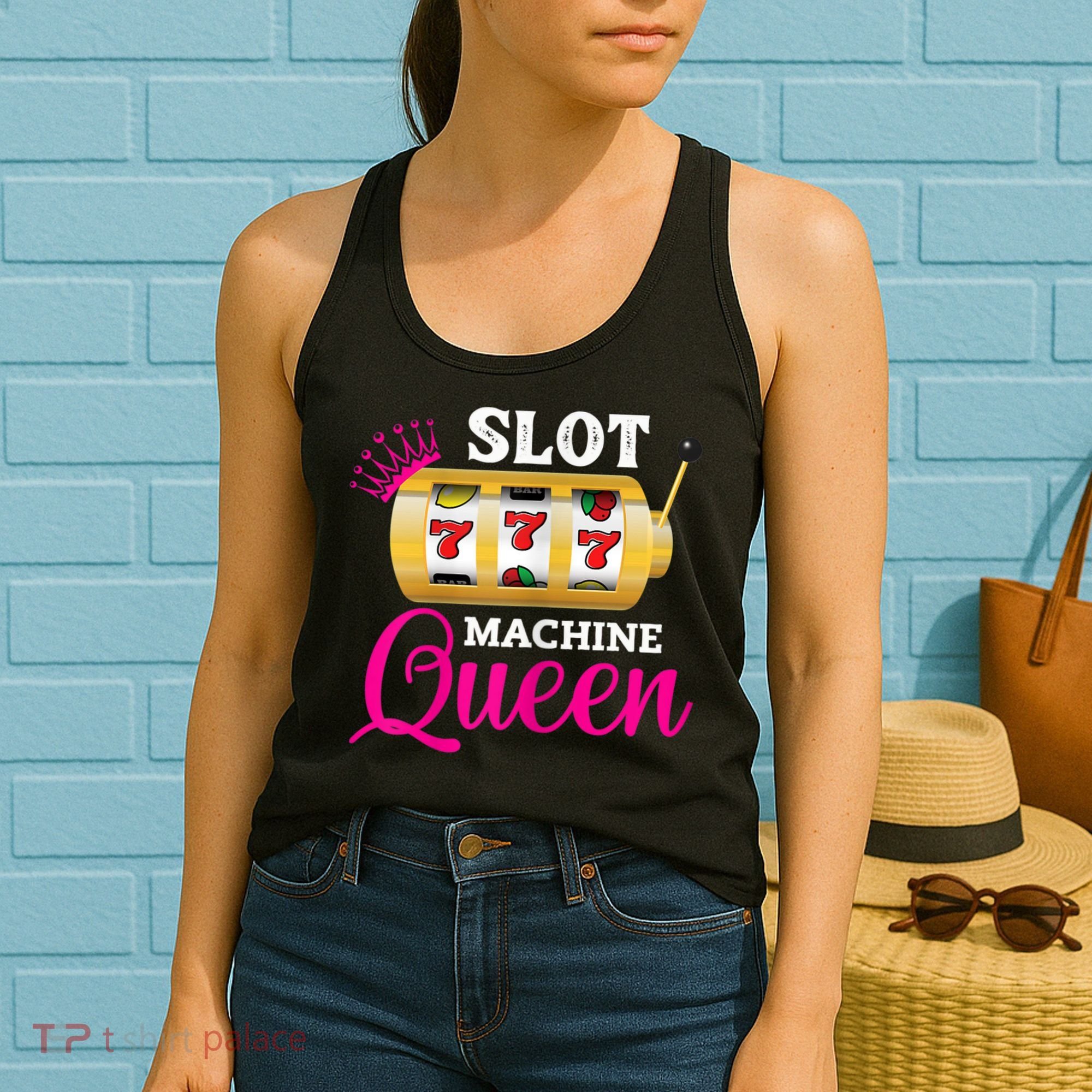 Womens Slot Machine Queen Funny Casino Gambling Women's Tank Top