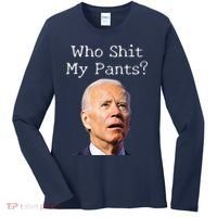 Who Shit My Pants Funny Anti Joe Biden Women's Long Sleeve Shirt thumb 0