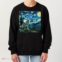 Wolf Starry Night Howling Moon Funny Gifts Van Gogh Women's Sweatshirt thumb 0