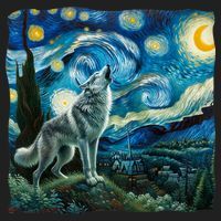Wolf Starry Night Howling Moon Funny Gifts Van Gogh Women's Sweatshirt thumb 2
