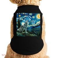 Wolf Starry Night Howling Moon Funny Gifts Van Gogh Doggie Tank thumb 0