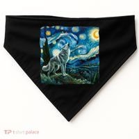 Wolf Starry Night Howling Moon Funny Gifts Van Gogh USA-Made Doggie Bandana thumb 0