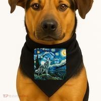 Wolf Starry Night Howling Moon Funny Gifts Van Gogh USA-Made Doggie Bandana thumb 1