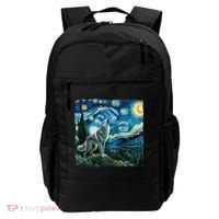 Wolf Starry Night Howling Moon Funny Gifts Van Gogh Backpack thumb 0