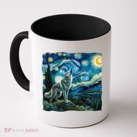 Wolf Starry Night Howling Moon Funny Gifts Van Gogh Coffee Mug thumb 0