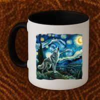 Wolf Starry Night Howling Moon Funny Gifts Van Gogh Coffee Mug thumb 2