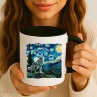 Wolf Starry Night Howling Moon Funny Gifts Van Gogh Coffee Mug thumb 3