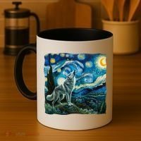 Wolf Starry Night Howling Moon Funny Gifts Van Gogh Coffee Mug thumb 4