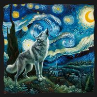 Wolf Starry Night Howling Moon Funny Gifts Van Gogh Women's Hoodie thumb 2